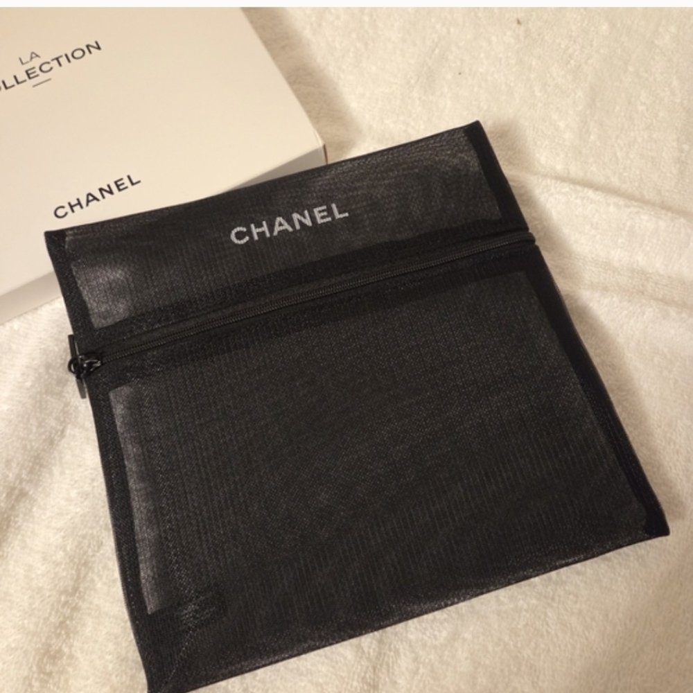 CHANEL Black MESH Cosmetic Bag As Shown Gorgeous  New With Box